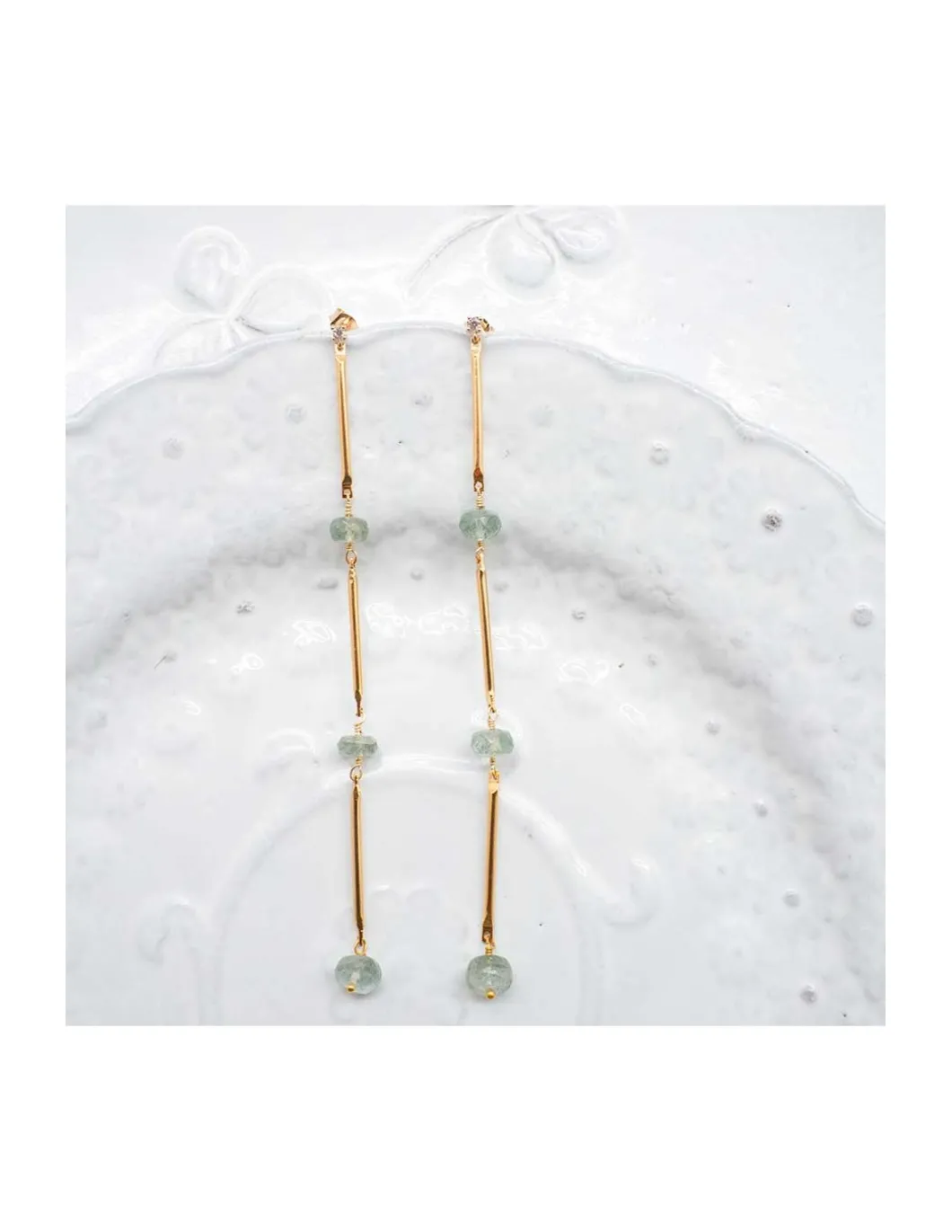 CANNES - BOUCLE D'OREILLE PUCE ZIRCON ET 3 AQUAMARINES ORAGE SUR CHAÎNE