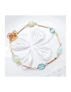 CANNES - BRACELET CHAÎNE PLAQUÉE OR, 3 OPALES DU PÉROU ET 2 ZIRCONS INTÉGRÉS À LA CHAÎNE