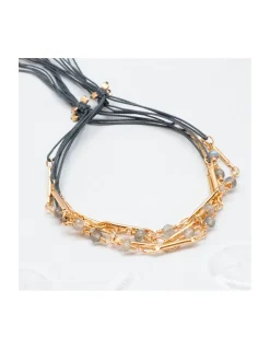 CANNES - BRACELET CHAÎNE PLAQUÉE OR ET 6 LABRADORITES SUR CORDON