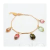 CANNES - BRACELET CHAÎNE TUBES FINS ET GRANDES TOURMALINES PAMPILLES
