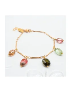 CANNES - BRACELET CHAÎNE TUBES FINS ET GRANDES TOURMALINES PAMPILLES