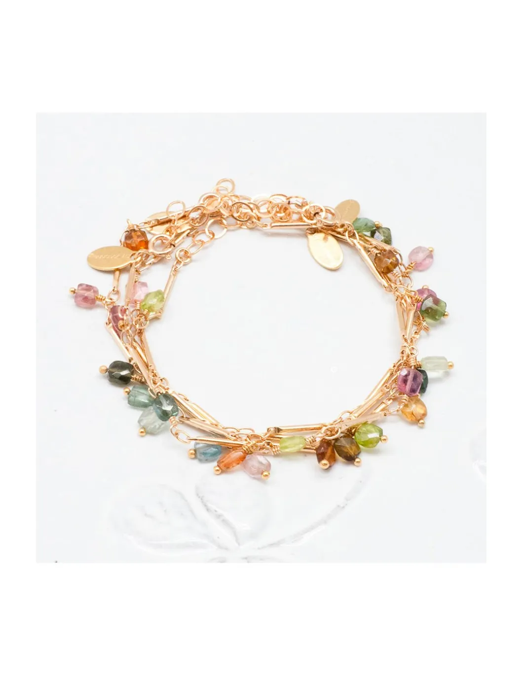 CANNES - BRACELET CHAÎNE TUBES FINS ET TOURMALINES PAMPILLES