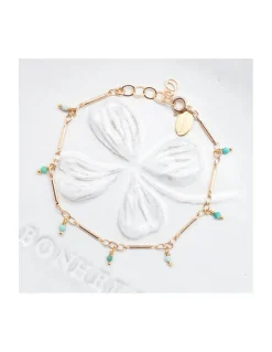 CANNES - BRACELET CHAÎNE TUBES FINS ET TURQUOISES