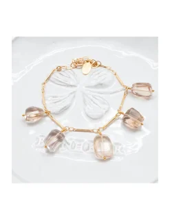 CANNES - BRACELET CHAÎNE TUBES FINS ET GRANDES CITRINES CHAMPAGNE PICASSO