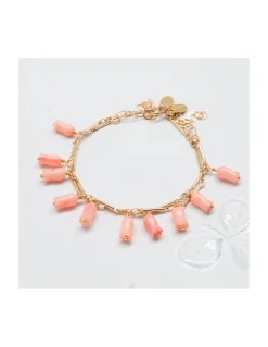 CANNES - BRACELET CHAÎNE TUBES FINS ET TULIPES CORAIL