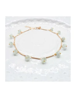 CANNES - BRACELET DE CHEVILLE CHAÎNE TUBES FINS ET AQUAMARINES ORAGE
