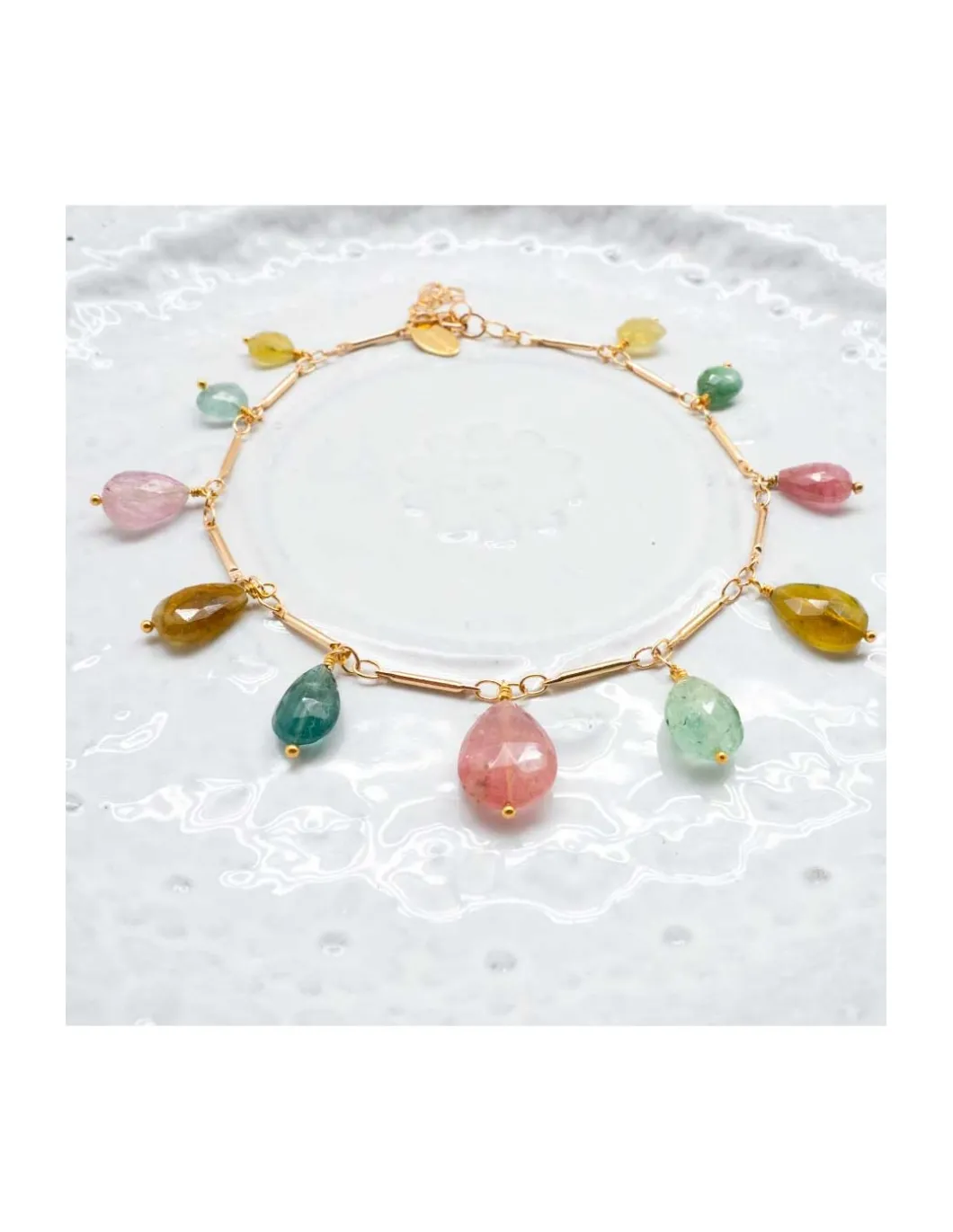CANNES - BRACELET DE CHEVILLE CHAÎNE TUBES FINS ET TOURMALINES AFGHANES