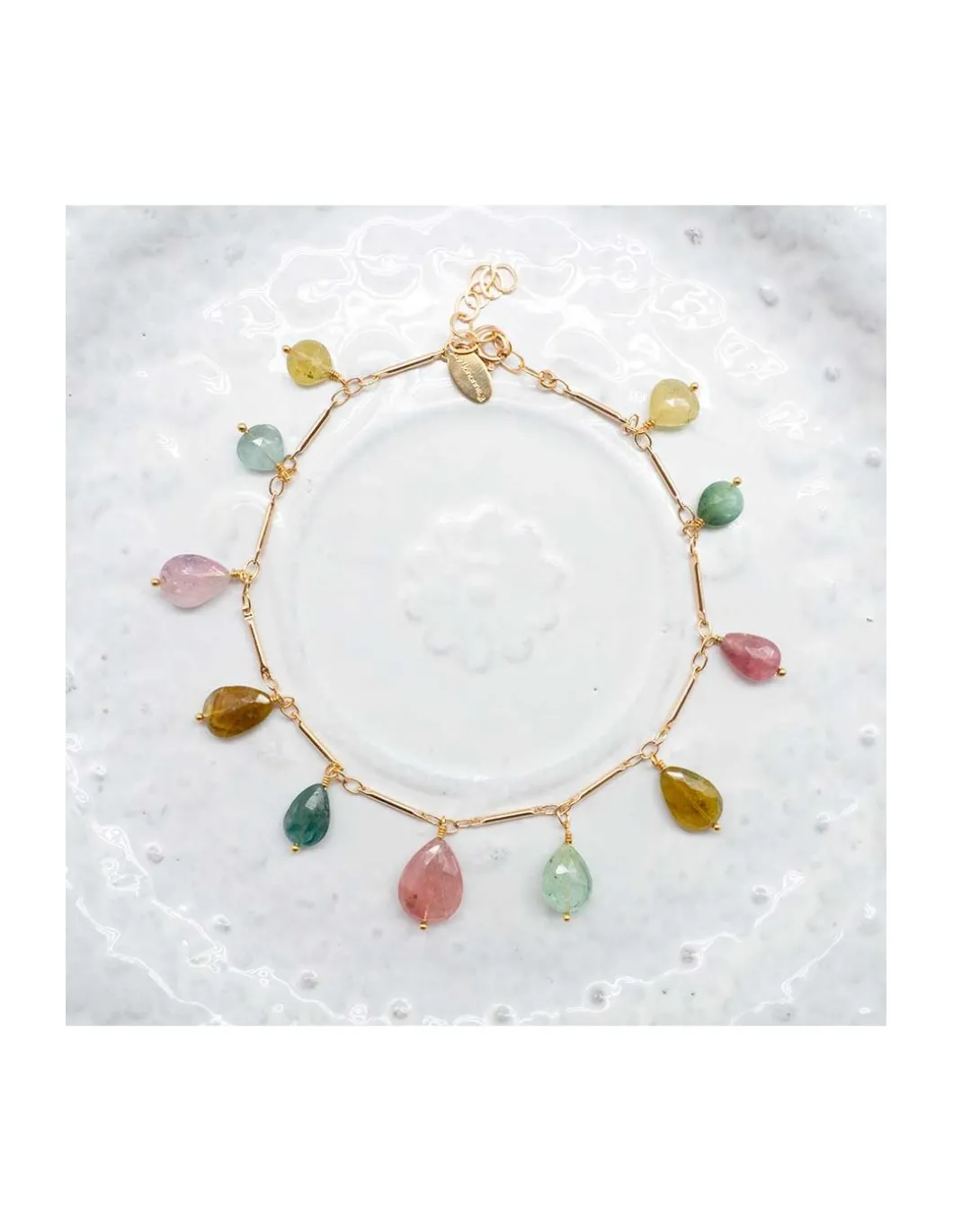 CANNES - BRACELET DE CHEVILLE CHAÎNE TUBES FINS ET TOURMALINES AFGHANES