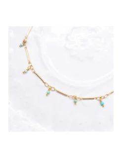CANNES - BRACELET DE CHEVILLE CHAÎNE TUBES FINS ET TURQUOISES