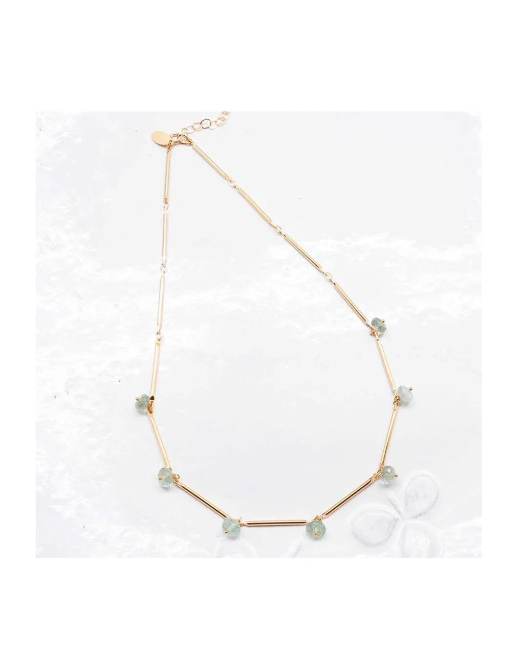 CANNES - COLLIER CHAÎNE GRANDES TIGES ET AQUAMARINES ORAGE
