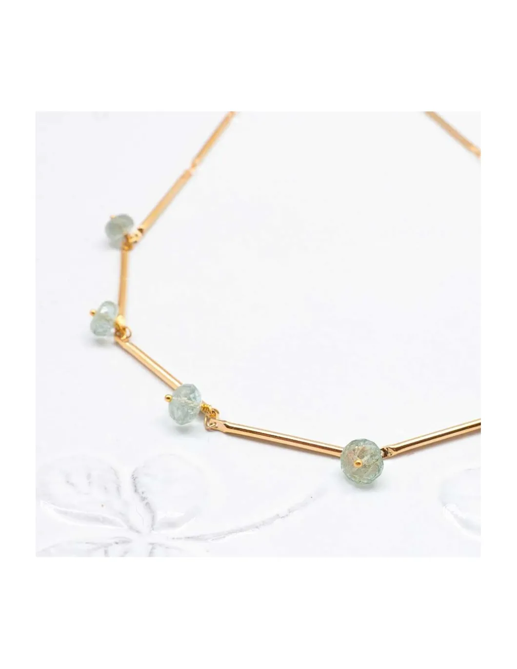 CANNES - COLLIER CHAÎNE GRANDES TIGES ET AQUAMARINES ORAGE