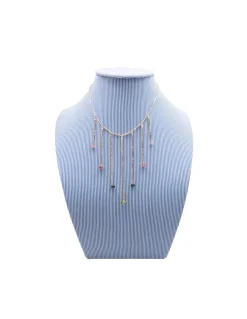CANNES - COLLIER FRANGES TUBES PLAQUÉS OR ET TOURMALINES