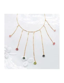 CANNES - COLLIER FRANGES TUBES PLAQUÉS OR ET TOURMALINES
