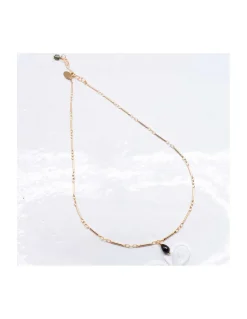 CANNES - COLLIER TOURMALINE GOUTTE SUR CHAÎNE TUBES FINS