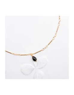 CANNES - COLLIER TOURMALINE GOUTTE SUR CHAÎNE TUBES FINS