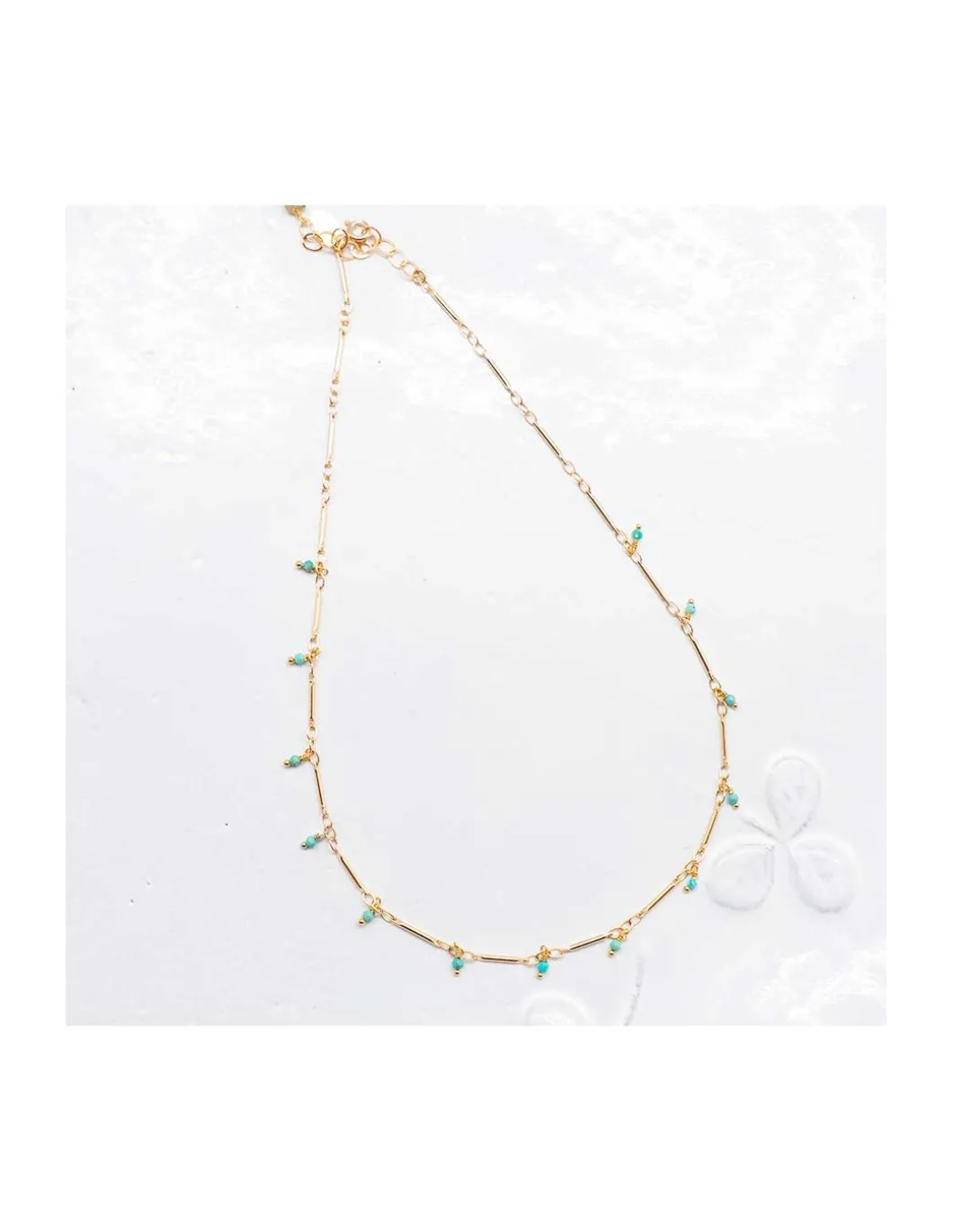 CANNES - COLLIER TURQUOISES SUR CHAÎNE TUBES FINS