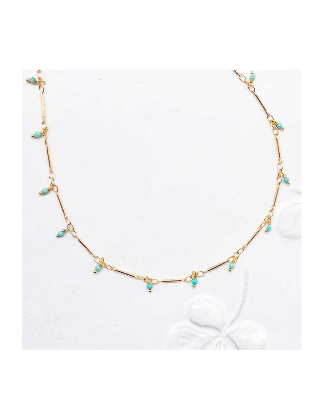 CANNES - COLLIER TURQUOISES SUR CHAÎNE TUBES FINS