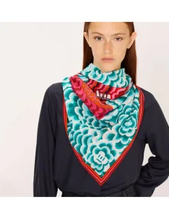 CARRE COTON - DRAGON - TURQUOISE