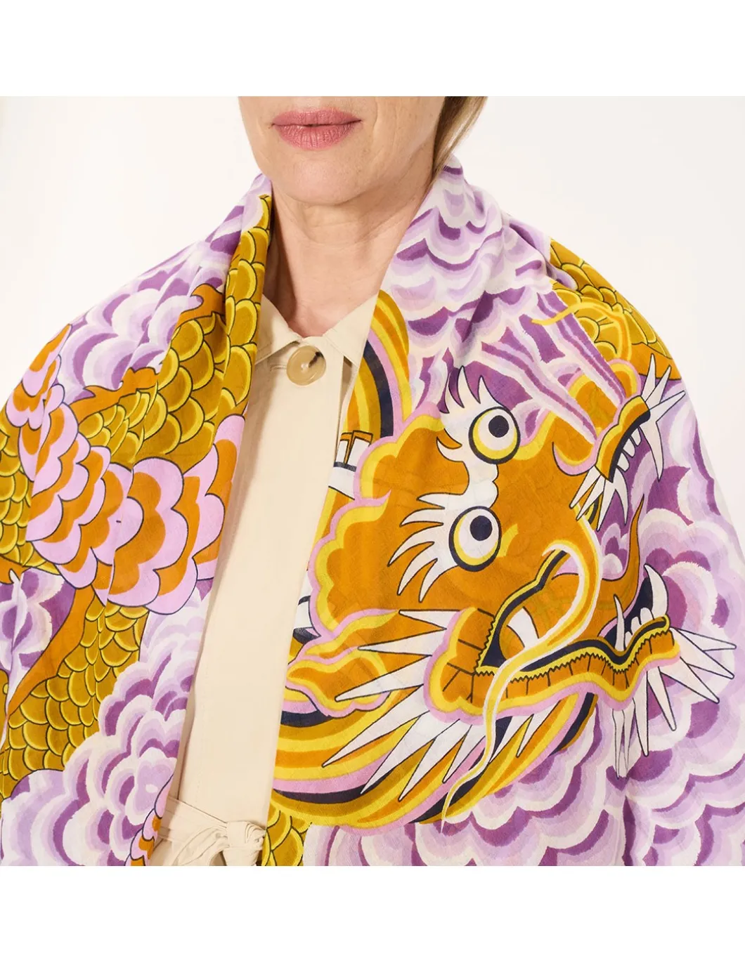 CARRE COTON - DRAGON - YELLOW