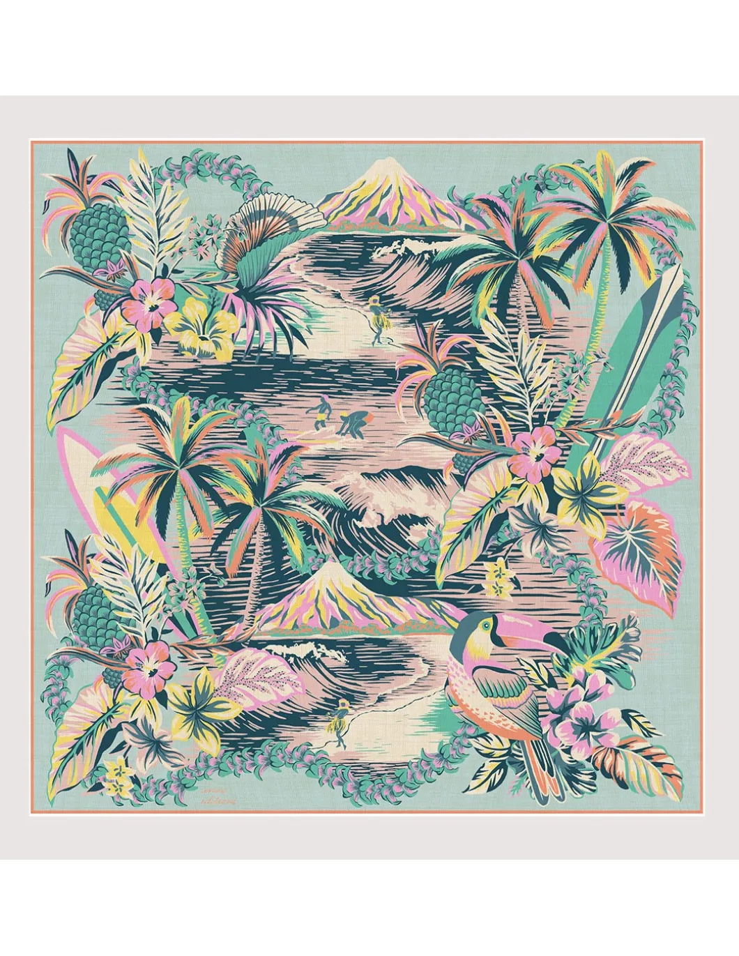 CARRE COTON ET SOIE - HAWAI - TURQUOISE