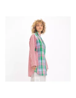 CHEMISE SATYA TARTAN ET RAYURES ROUGES ET BLANCHES