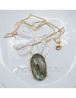 COLLIER - CHEEMA LABRADORITE ET GRENAT