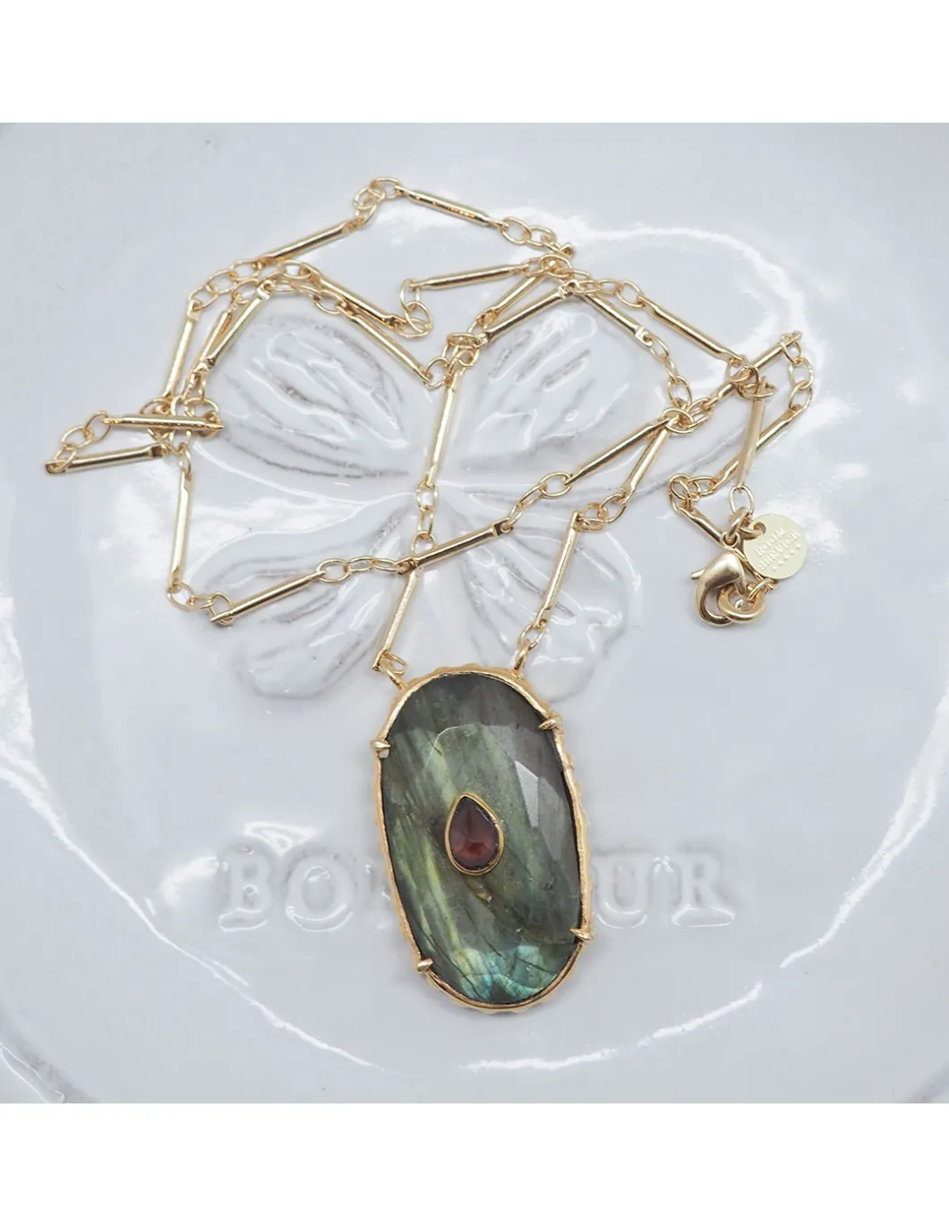 COLLIER - CHEEMA LABRADORITE ET GRENAT