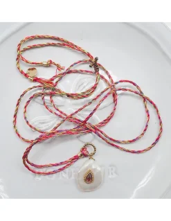 COLLIER - NAIADE PERLE D'EAU DOUCE ET TOURMALINE ROSE SUR CORDON EN SOIE