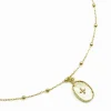 COLLIER CHAINE MIXTE 40CM ET MEDAILLE FLEURETTE