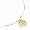 COLLIER CHAINE MIXTE 45CM ET MEDAILLE OEIL GRAVE