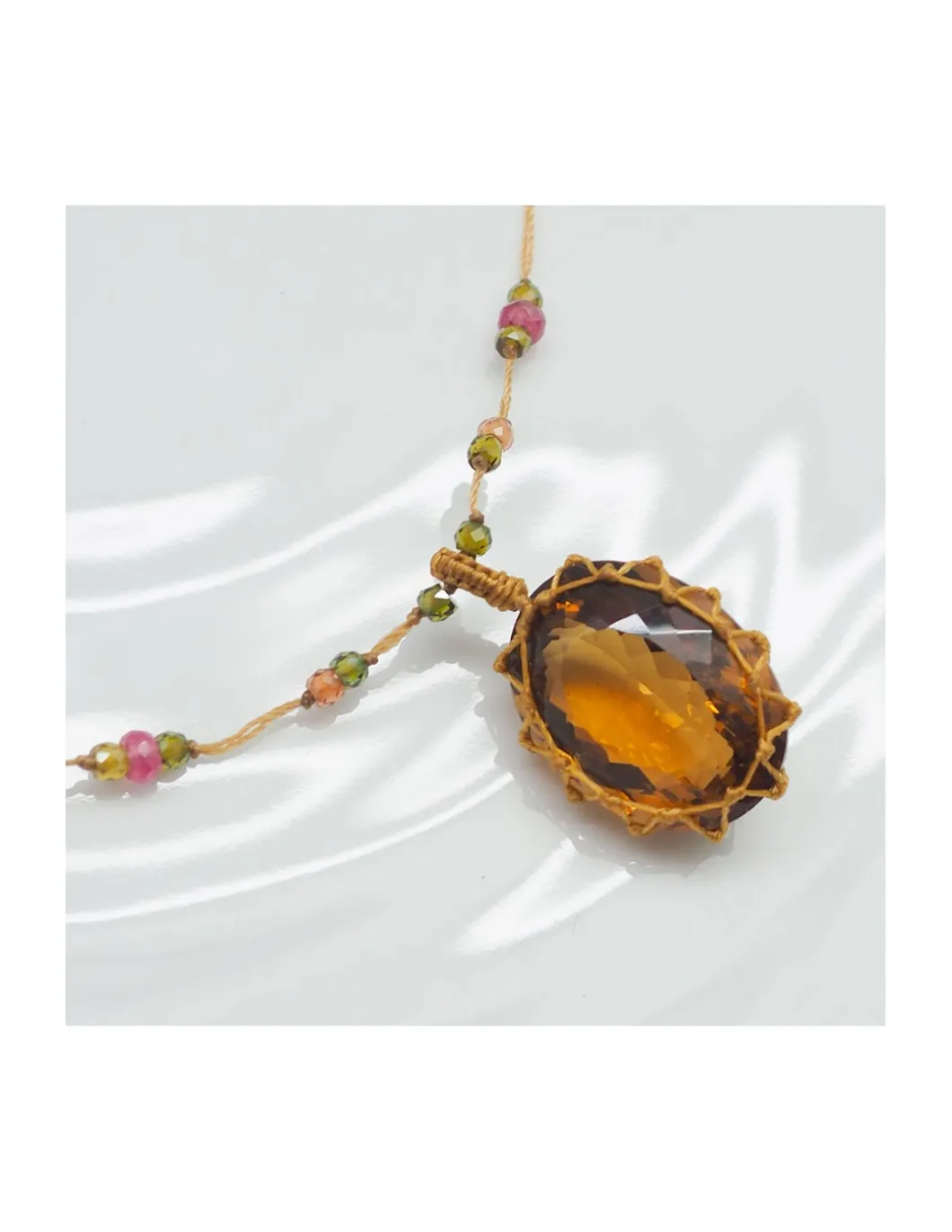 COLLIER TIBETAIN LONG HONEY QUARTZ N°906