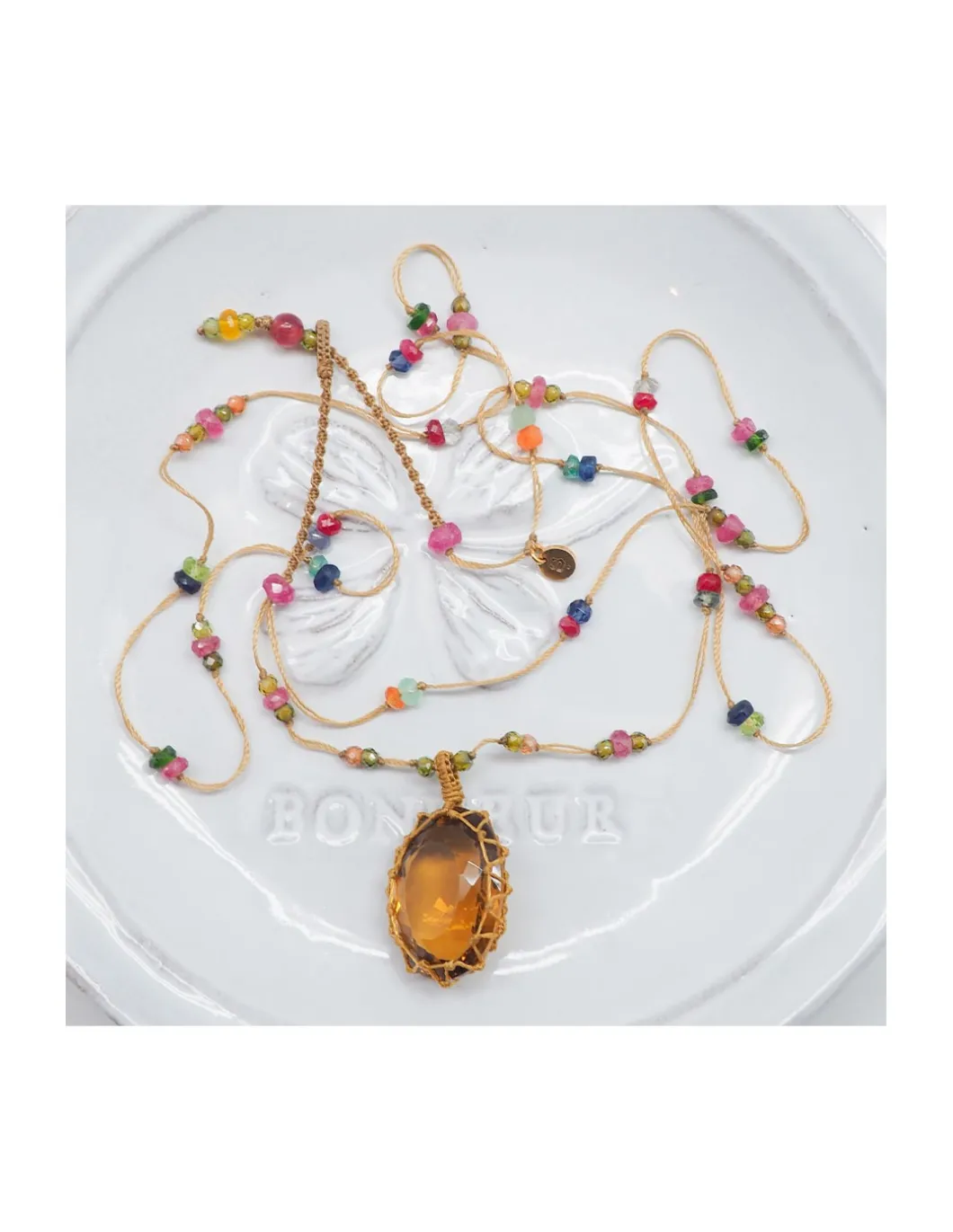 COLLIER TIBETAIN LONG HONEY QUARTZ N°906
