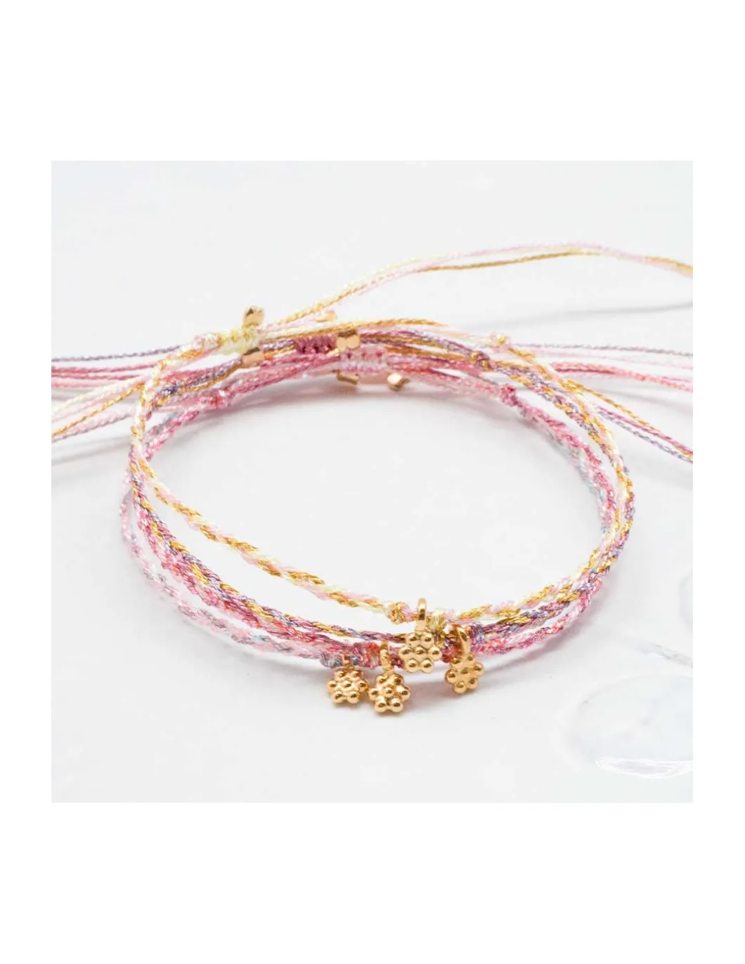 DAISY - BRACELET CORDONS LUREX ET FLEUR (CORDON AU CHOIX)