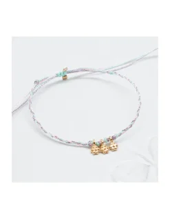DAISY - BRACELET CORDONS LUREX ET 3 FLEURS (CORDON AU CHOIX)
