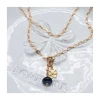 EVERGREEN - COLLIER CHAÎNE PLAQUEE OR ET CHARMS FLEUR, ZIRCON, LONDON BLUE TOPAZ ET SAPHIR