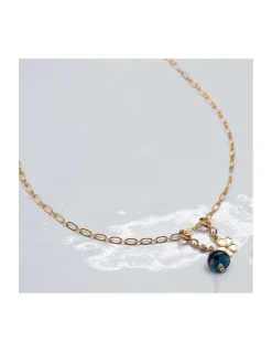 EVERGREEN - COLLIER CHAÎNE PLAQUEE OR ET CHARMS FLEUR, ZIRCON, LONDON BLUE TOPAZ ET SAPHIR