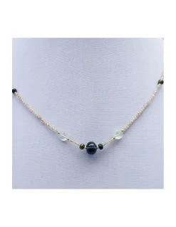 EVERGREEN - COLLIER LONDON BLUE TOPAZ AU CENTRE, SAPHIRS, TOURMALINES ET PREHNITES