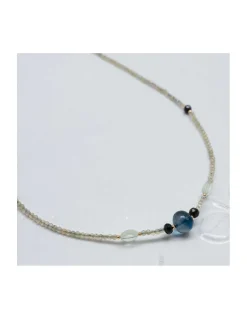 EVERGREEN - COLLIER LONDON BLUE TOPAZ AU CENTRE, SAPHIRS, TOURMALINES ET PREHNITES