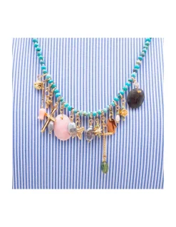 GIGI - COLLIER 50CM TURQUOISES RONDELLES NOUÉES ET CHARMS