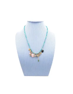 GIGI - COLLIER 50CM TURQUOISES RONDELLES NOUÉES ET CHARMS