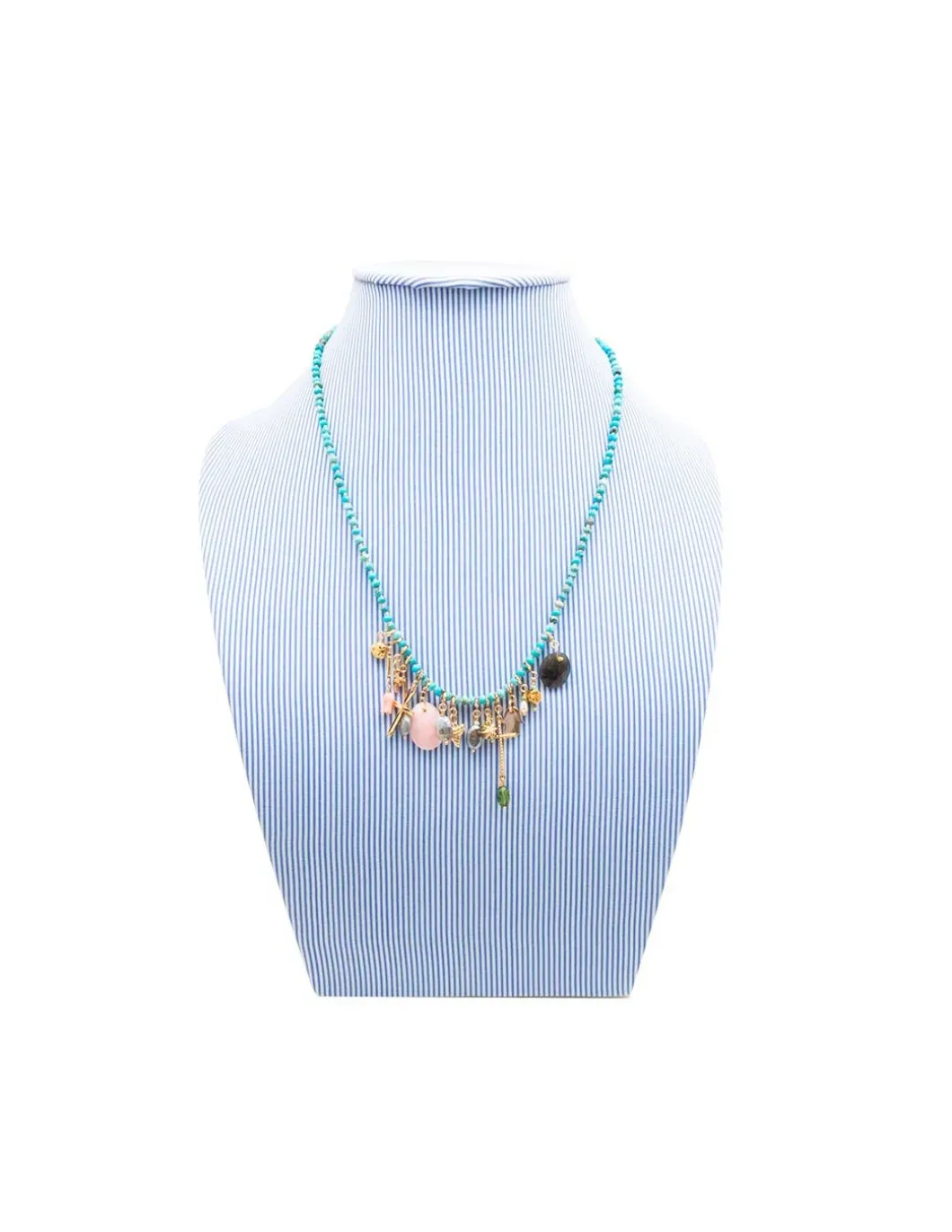 GIGI - COLLIER 50CM TURQUOISES RONDELLES NOUÉES ET CHARMS