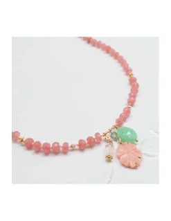 GIGI - COLLIER COURT RHODOCHROSITES RONDELLES ET CHRYSOPRASES PEAR AVEC CHARMS