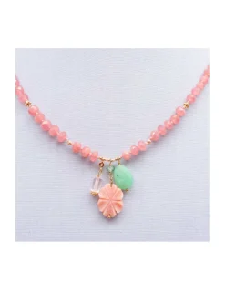 GIGI - COLLIER COURT RHODOCHROSITES RONDELLES ET CHRYSOPRASES PEAR AVEC CHARMS