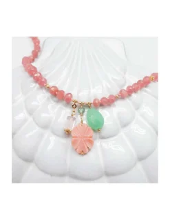 GIGI - COLLIER COURT RHODOCHROSITES RONDELLES ET CHRYSOPRASES PEAR AVEC CHARMS