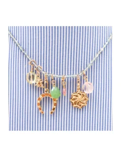 GIGI - COLLIER COURT SAPHIRS VERTS NOUÉS ET 7 CHARMS