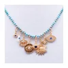 GIGI - COLLIER COURT TURQUOISES ET 8 CHARMS YEUX