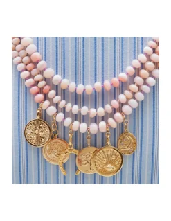 GIGI - COLLIER LONG OPALES ROSES AVEC 6 CHARMS