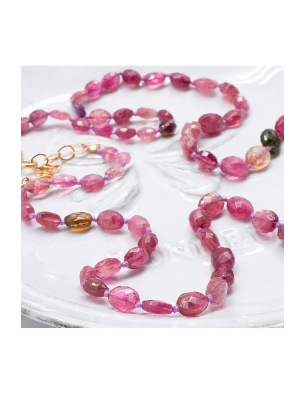 GIGI - COLLIER LONG TOURMALINES ROSES ET VERTES