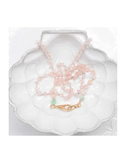 GIGI - COLLIER PEACH MORGANITES ET CHRYSOPRASES SUR CORDON NOUÉ