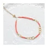 G-LINKS - BRACELET CORAIL BAMBOO ET CHAÎNE PLAQUÉE OR 8 MAILLONS OVALES